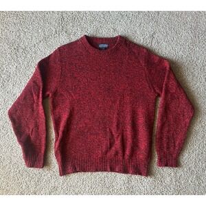 Vintage Lands End‎ Sweater Mens Large Red Black Speckled Wool Knit Crewneck 90s